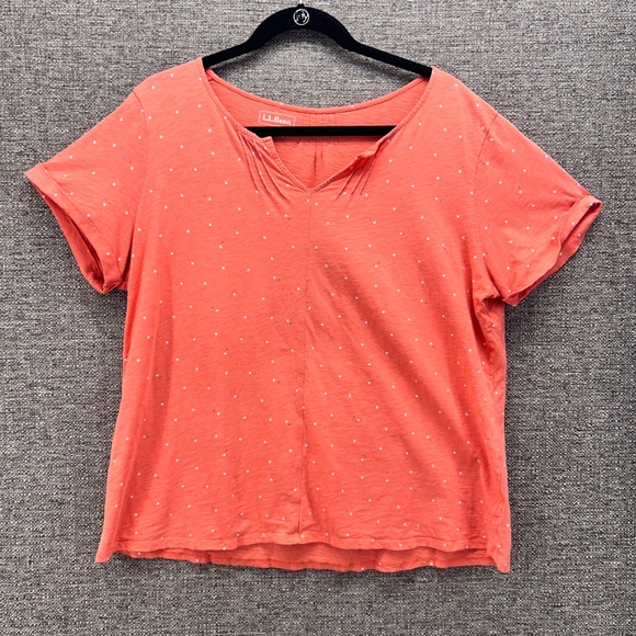 LL Bean Womens Shirt‎ Size XL Polka Dot T-Shirt V-Neck Short Sleeve Casual Top - Picture 1 of 14